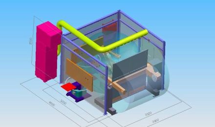 3D-CAD-Modell einer Maschinenanlage mit bunten Bauteilen, illustriert von GM-Projekt zur Planung von Fabriklayouts.