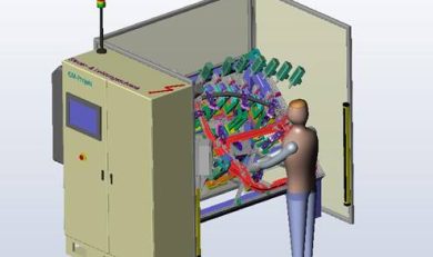 3D-CAD-Simulation einer Arbeitszelle mit interaktiver Mensch-Maschine-Konfiguration bei GM-Projekt.